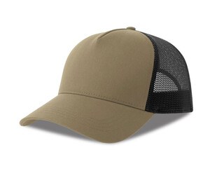 ATLANTIS HEADWEAR AT228 - 5-panel cotton trucker-style cap Khaki/Black